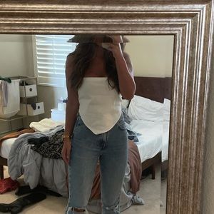 Zara White Denim Bandana Tie Back Top